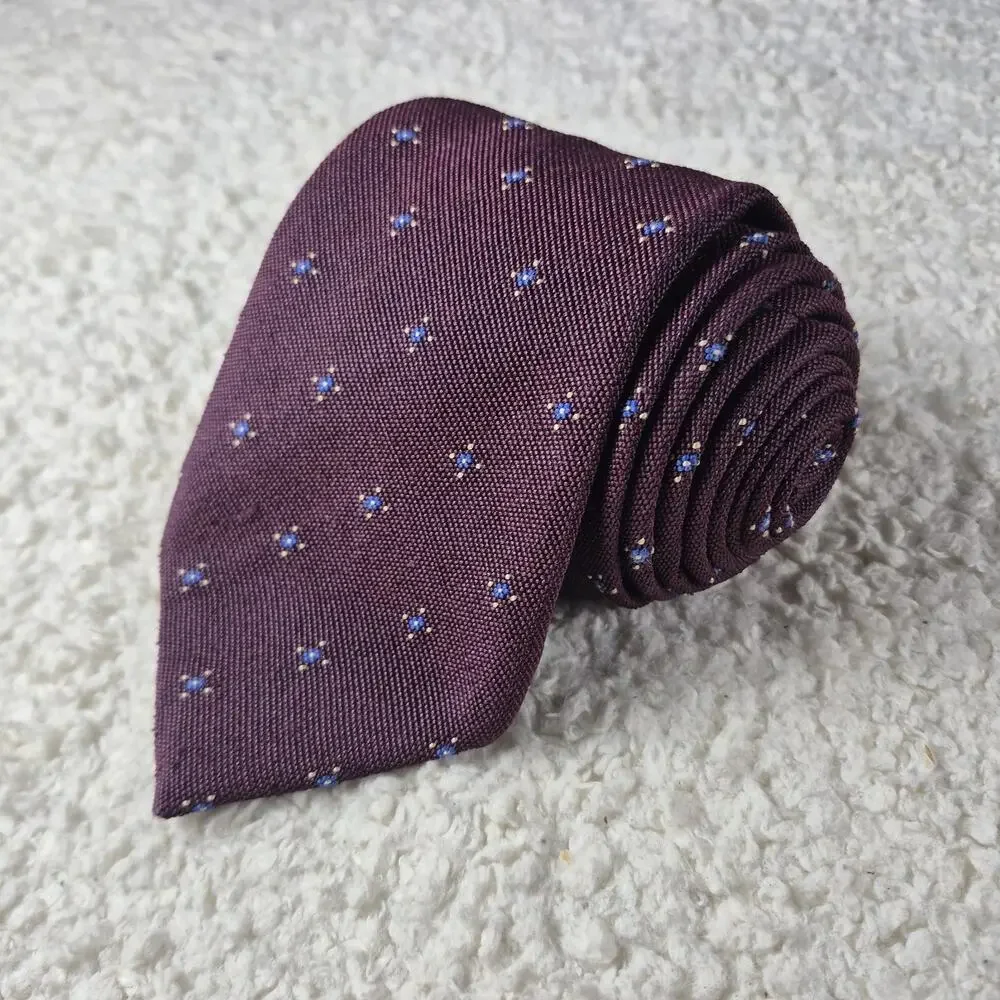 ERMENEGILDO ZEGNA NAPOLI COUTURE XXX Burgundy Geometric Print Silk Tie 58”-3.5